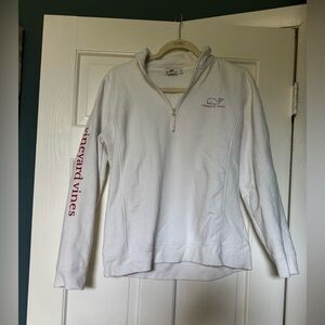 Vineyard Vines Women's White and Pink Quarter-Zip Sweatshirt